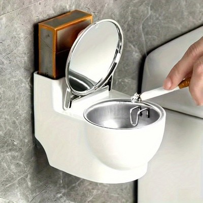 No Drill Wall Mount Mini Toilet Shaped Ashtray Multifunctional Smoking Accessory