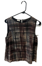 Silk Blouse Womens Large Top Size 48 Agnona Made In Italy Black Brown Sleeveless