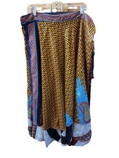 Vintage Silk Wrap Tie Skirt L Reversible Multicolor Boho Cottage Luxury Fairy