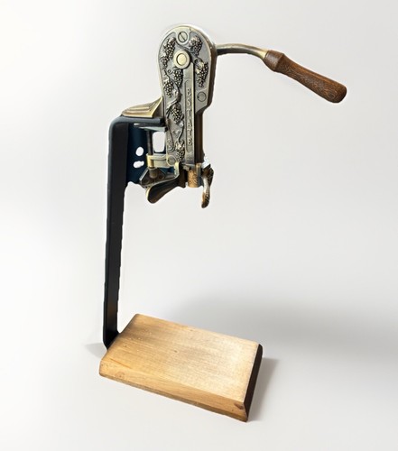 Roger Estate Brass Table Top Wine Bottle Opener w/ Wood Stand Corkscrew