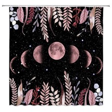 Moon Phase Shower Curtain Moonlit Garden Boho Floral Starry Night Vines Frame...