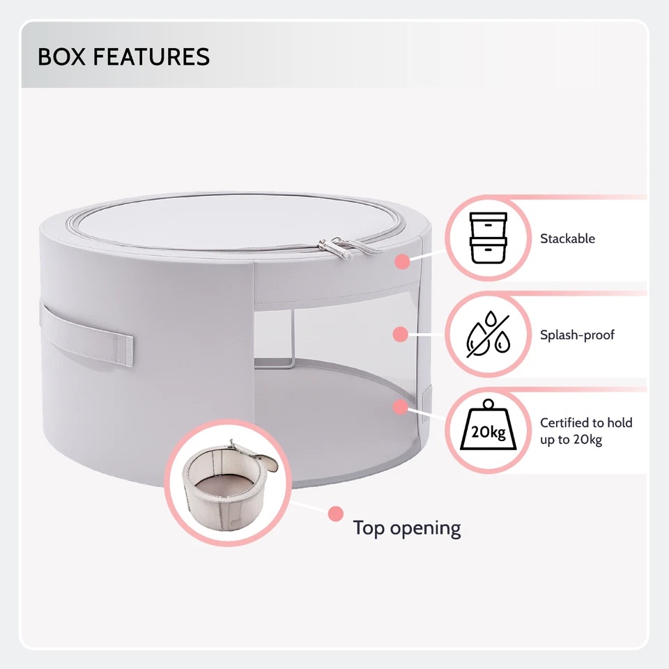 Periea Abby Round Canvas Home Storage Boxes with Zip Lids & Folding Steel Frames - Image 4 of 4