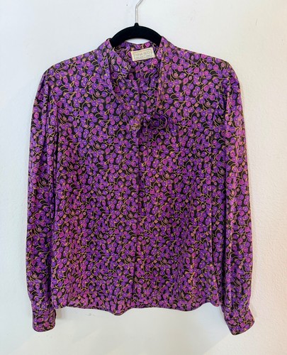 Nina Ricci, NINA RICCI NEW YORK PARIS size 12 VINTAGE SILK PRINT BLOUSE TOP, ITALY