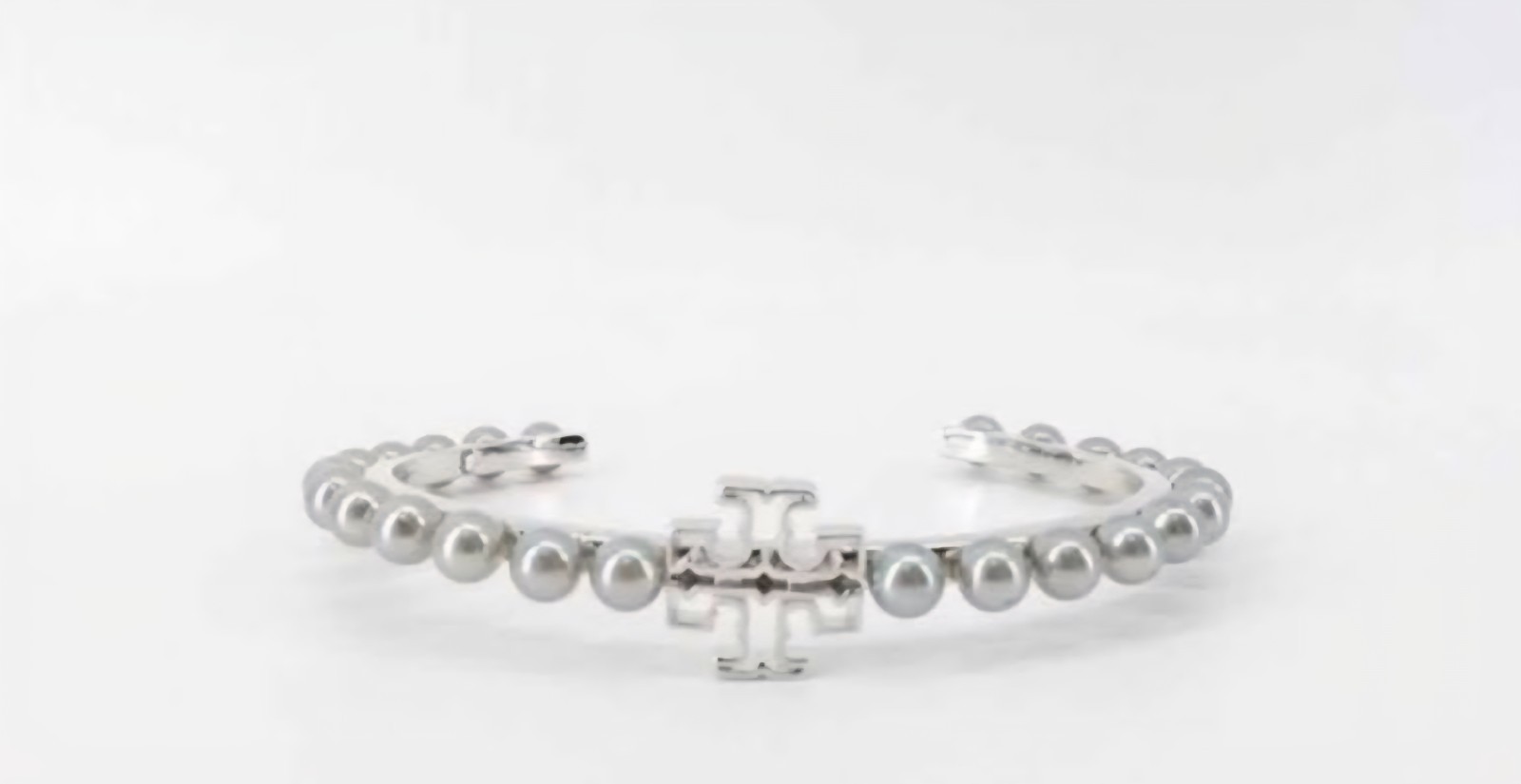 Tory Burch Pearl Beaded Bracelet Silver-Tone, Round Shape, Logo Accent, Signed thumbnail 2