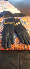 Women  s Black Leather Wrist-Length Gloves Lined Solid Buckle Accent Size M NEW