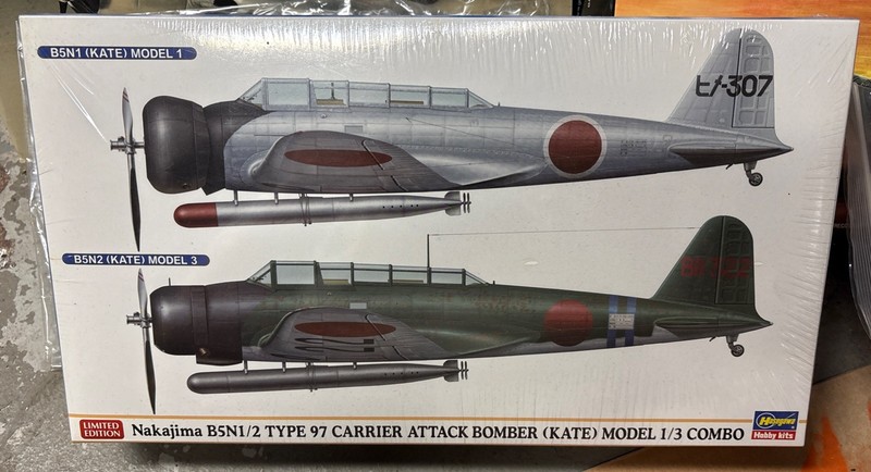 Hasegawa Nakajima B5N1 2 Type 97 Kate 2 Model Aircraft Kit 1/72 Scale Combo IJN