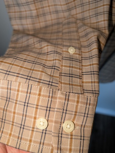 Long Sleeve Button Collared Shirt Mens Lg Wrinkle Free Brown/Black Lightweight - Picture 4 of 8