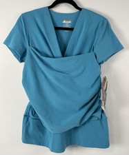 NWT VIJA Design L Skin-to-Skin Kangaroo short sleeve Shirt Blue Stretch nursing