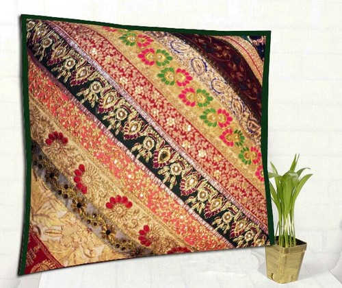 24" ANNIVERSARY GIFT VINTAGE SARI SEQUIN ACCENT FLOOR THROW CUSHION PILLOW COVER - Picture 2 of 8