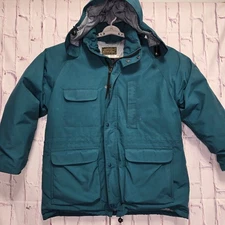 Eddie Bauer Men Sz L GORE-TEX Goose Down Parka Jacket Teal Outdoor Hooded Winter