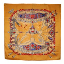 HERMES Carre 90 Scarf TERRES PRECIEUSES Silk Orange France Made A Rank