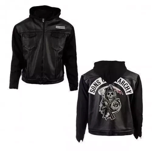 Sons of Anarchy SOA Varsity военная кожаная флисовая куртка с капюшоном - Изображение 3 из 4