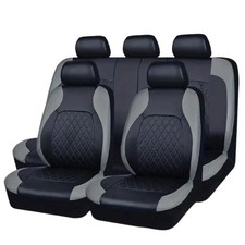 Leather Seat Covers Breathable Universal Car Seat Cover Full Set Black
