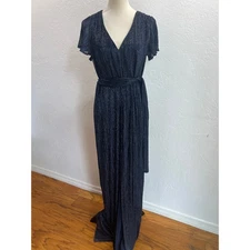 Women’s Size 10 Halston Metallic Jersey Gown Evening Dress Navy NWT