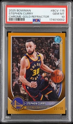 Stephen Curry 2025 Bowman Chrome #BCV-115 Gold Refractor 22/50 PSA 10