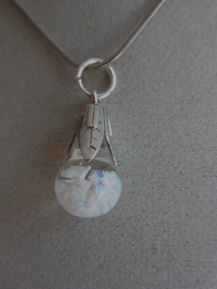 Cadena serpiente plata 925 con colgante de ópalos flotantes - 16" de largo Foto 3 de 4