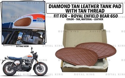 Diamond Tan Tank Pad ''mit hellbraunem Gewinde passend für Royal Enfield...