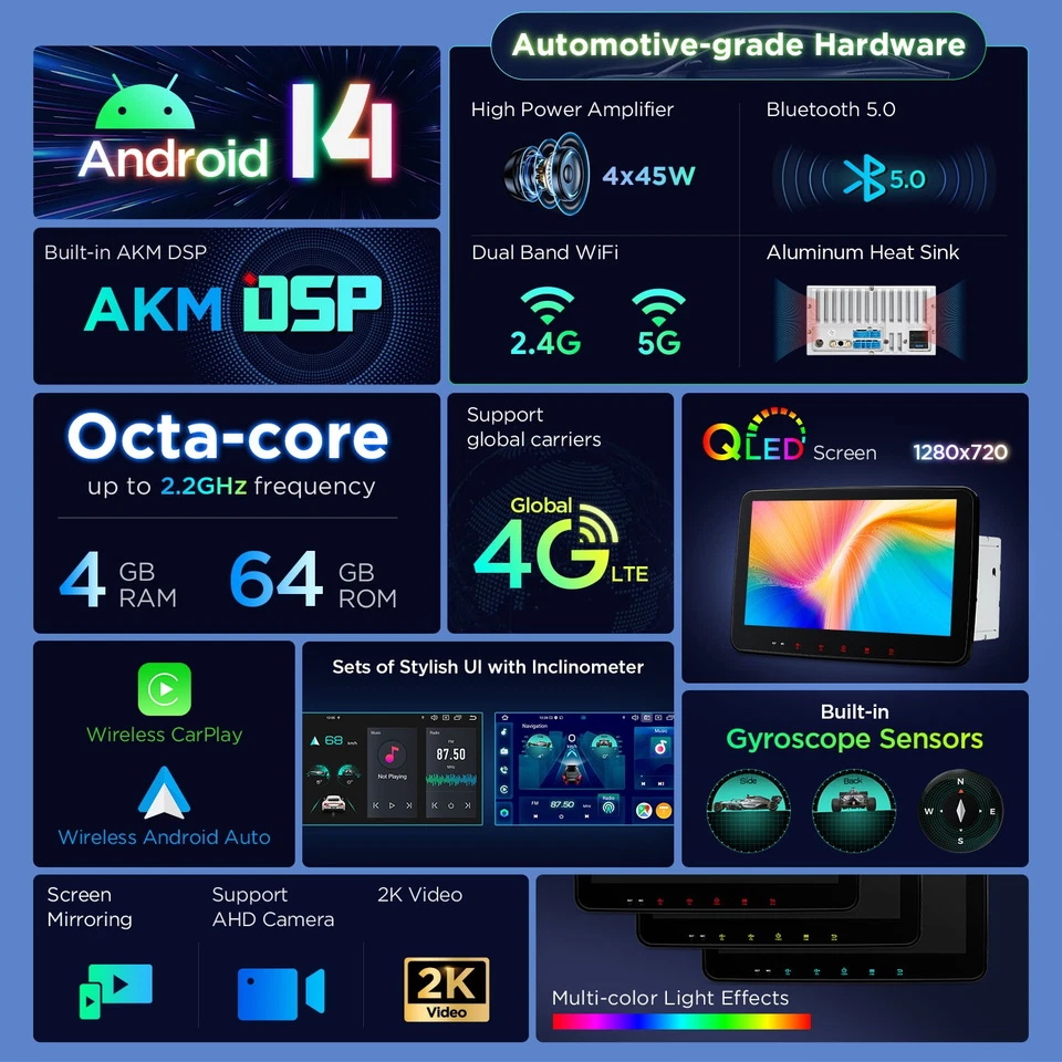 XTRONS 10,1" Autoradio 2 DIN Android 14 4G+64GB QLED DVD GPS CarPlay Global 4G - Bild 2 von 4