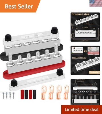 650A 12V-48V Bus Bar Marine Power Distribution Block with Cover with 6 x 3/8 ...