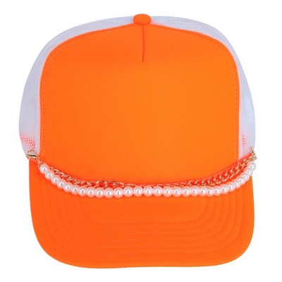 CTM Gold Trucker Hat Chain Accessory with Pearls