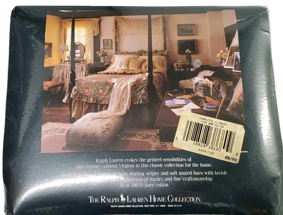 Ralph Lauren Charlotte IV Sábana Plana Reina Floral Verde 200 Hilos Algodón Nueva Foto 2 de 4
