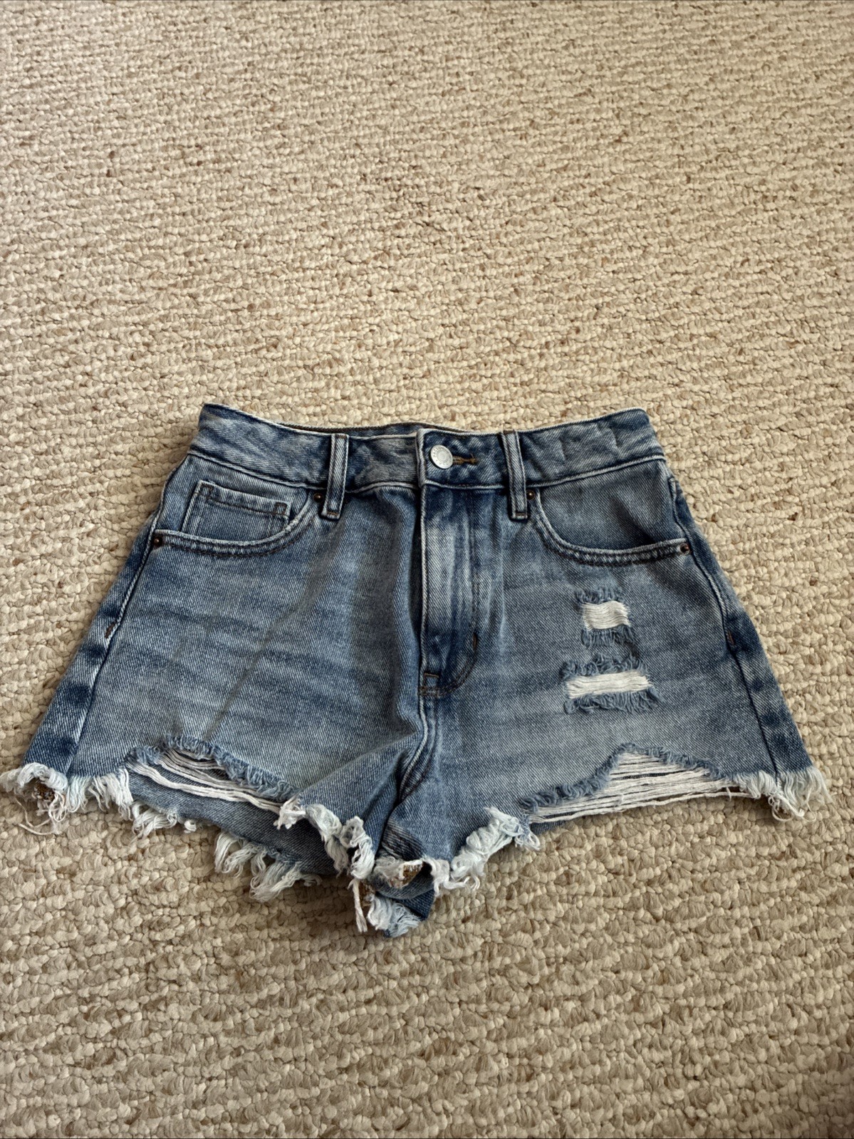 Pacsun Blue Light Wash Denim High Rise Festival Distressed Shorts Womens Size 24