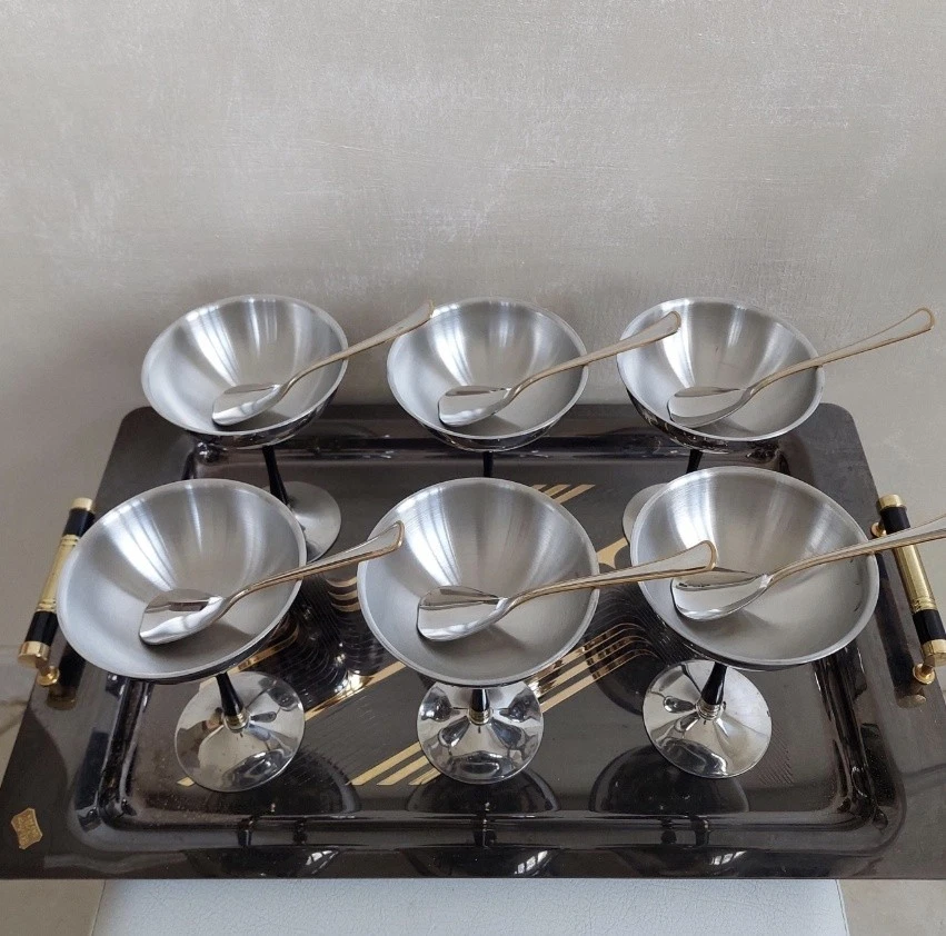 Coppette macedonia Coppe gelato  da 6 persone bicchieri acciaio  Vassoio GIORINO - Immagine 2 di 4