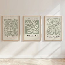 Set of 3 Matisse William Morris Prints A5 A4 A3 Art Exhibition Sage Green Poster