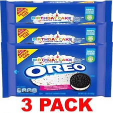 NABISCO OREO FAMILY SIZE BIRTHDAY CAKE Chocolate Sandwich Cookies 1lb 1oz 3 PACK