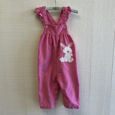 Vintage 70s Health-Tex Baby Girl Overalls 9M Pink Corduroy Bunny USA Made