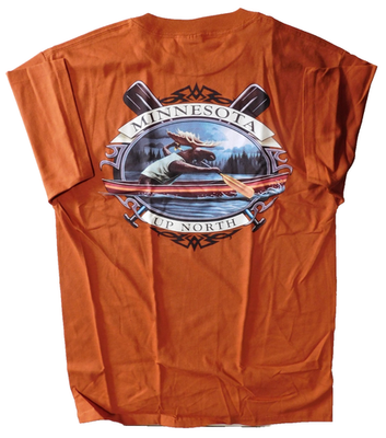 #ad Minnesota T shirt Up North Moose Canoe 36quot; Chest NOS USA Screen Print USA Fabric $23.99