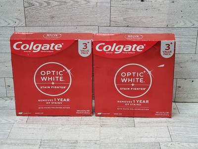 Colgate Optic White Stain Fighter Clean Mint Whitening Toothpaste, 3pk, Lot of 2
