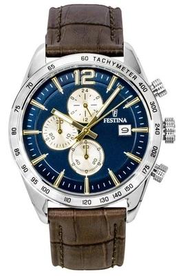 Montre Festina Timeless Bleu Quartz Chronographe 50M Cuir F16760-7 Homme - Photo 1/4