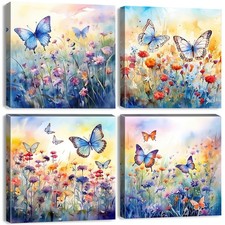 Butterfly Wall Art Flower Pictures Wall Decor Colorful Spring Floral Wall Art...
