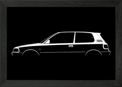 Corolla FX (E90) Silhouette gerahmtes Wandbild Poster Leinwanddruck Bild