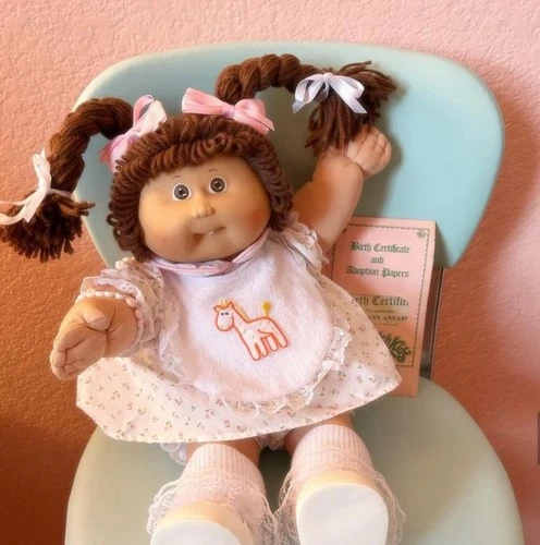 Cabbage Patch Kid Girl Doll Brown Pigtail Braids Pink Floral Dress Romper HM#5