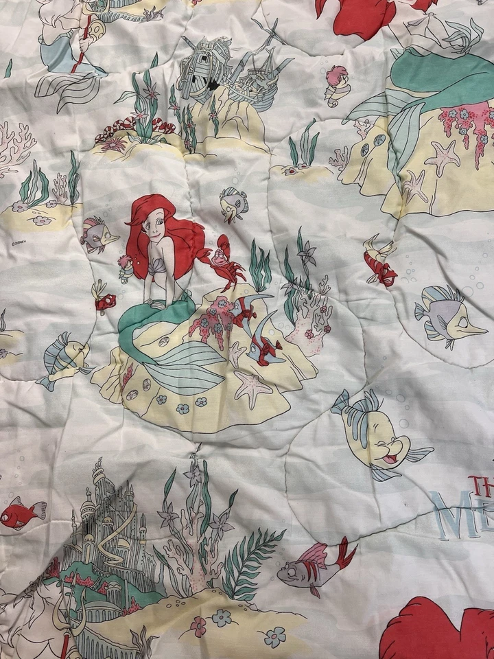 Edredón doble vintage Disney La Sirenita 57”x 84” años 90 Ariel & Flounder Foto 3 de 4