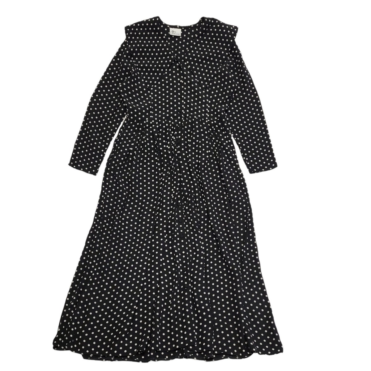 Style Vintage 90's Black White Polka Dot Midi A-Line Dress