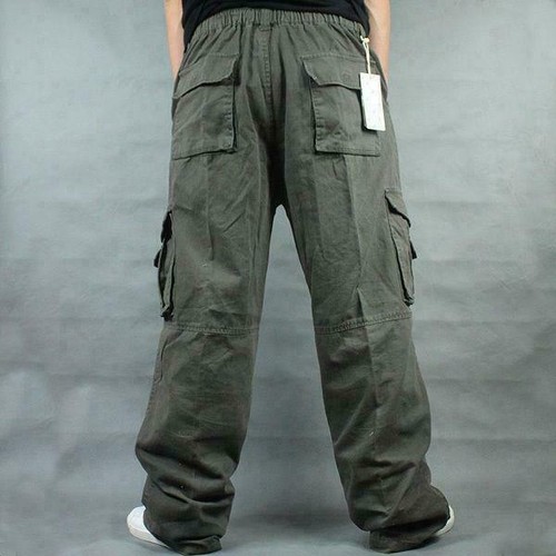 Mens Baggy Loose Casual Overalls Cargo work Cotton Pants plus size  - Bild 2 von 10