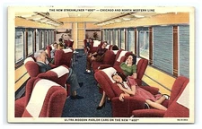Train Passenger Ultra Modern Parlor Cars on the New "400"  Linen Postcard  0347