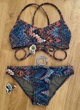 NWT JOLYN ADORE M Medium Tie Back Bikini Top & Bottoms Swimsuit Set Peacock