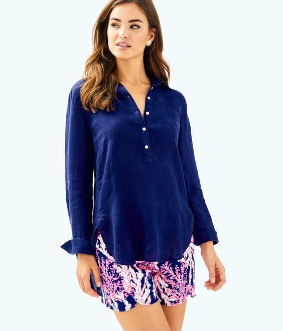 Lilly Pulitzer Deanna Popover 28689 Lin Printemps/Été Tunique - Photo 2/2