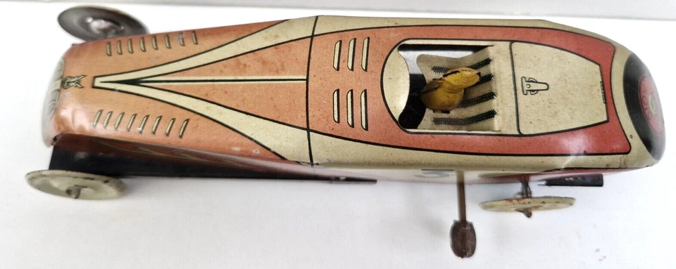 Voiture de course mécanique ML Martinan Larnaude jouet ancien tôle joustra - Photo 2/4