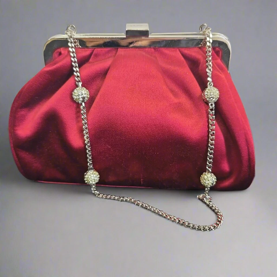 Dolce & Gabbana Red Burgundy Silk Clutch with Swarovski Strap - Image 2 of 4