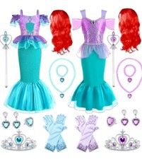 2 Mermaid Costumes Halloween Dress Kids Girls Up Party Princess Cosplay Fancy    