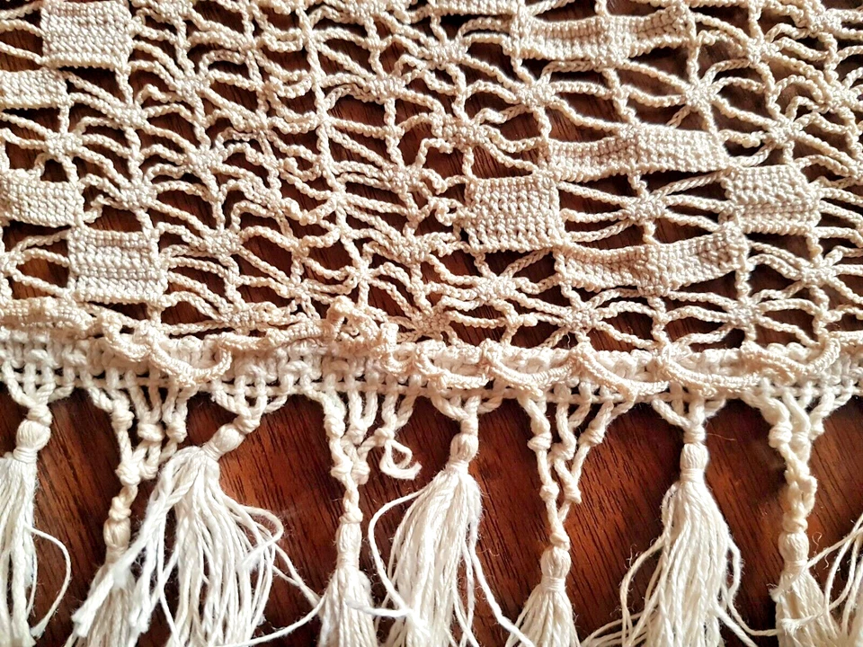 Dessus de lit ancien en filet de coton crocheté - 220 cm x 190 cm - Photo 3/4