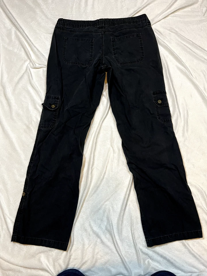 复古 LEI 裤子女式 11 黑色踝部货物蒸汽朋克军用 Y2K — 第 2/4 张图片