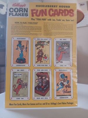 Rare 1959 Kellogg's Corn Flakes Back Of Box Huckleberry Hound Fun Cards.