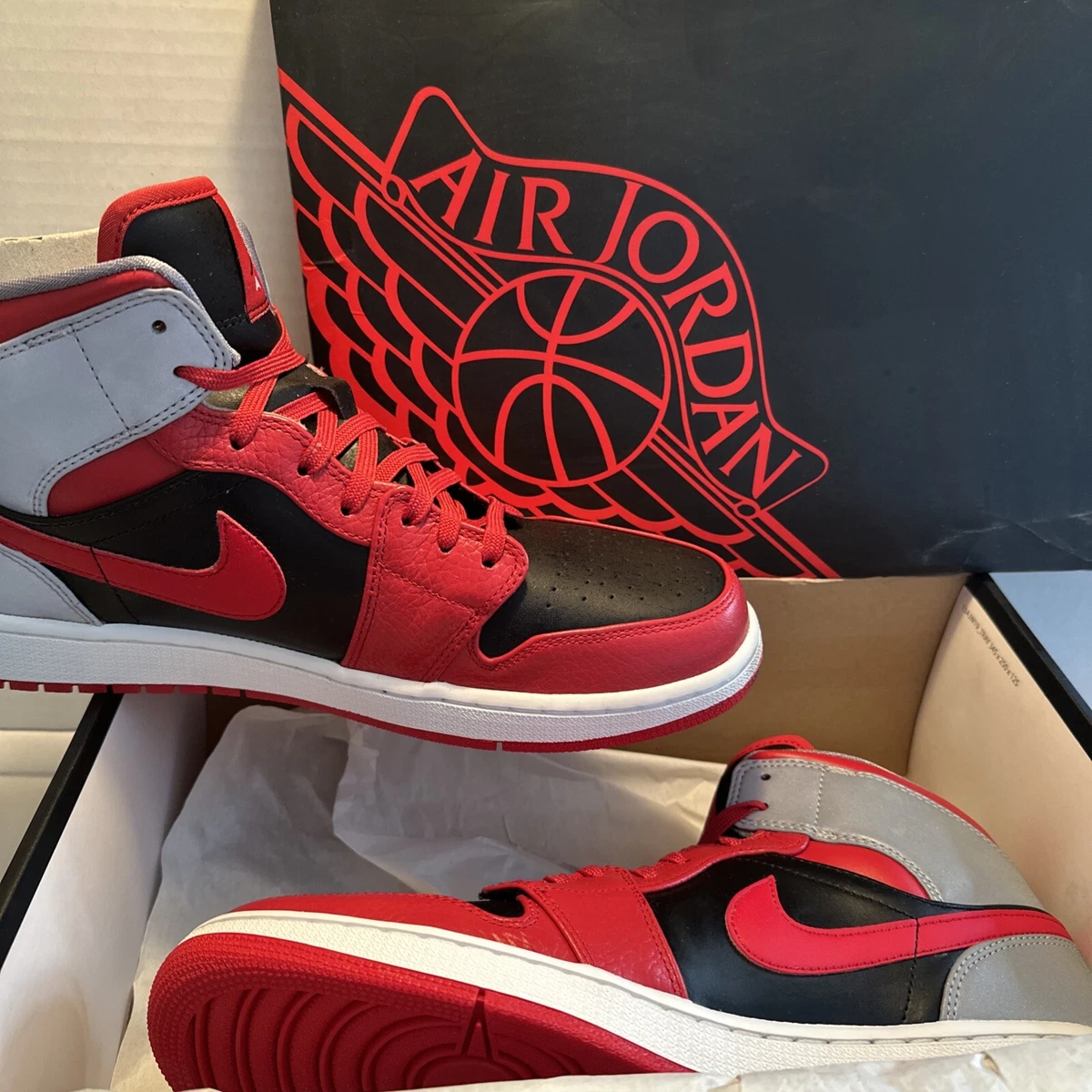Jordan 1 Mid Red Grey for Sale | Authenticity Guaranteed | eBay
