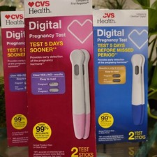 6x CVS Health Early Result Pregnancy Tests Digital 5 Days Sooner Clear Easy Read
